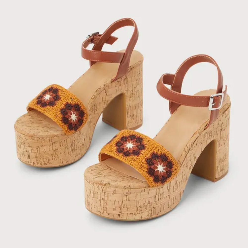 Sale🥰 Bamboo flirty fun boho flower child Hippie chick cork floral jute heels - Picture 3 of 6